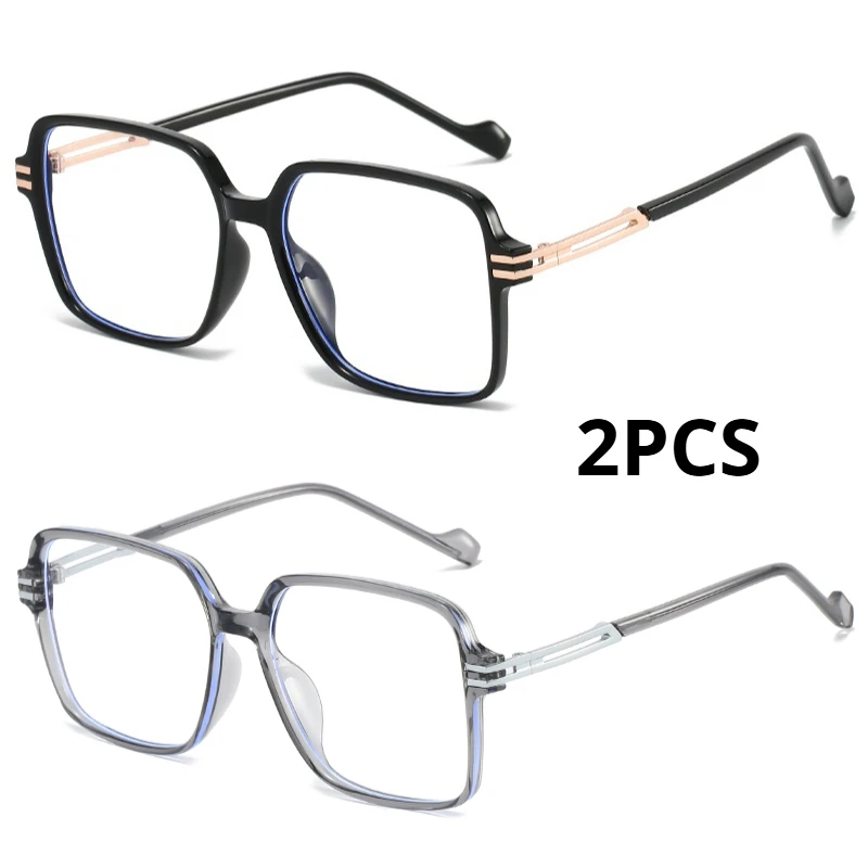 2 قطعة نظارات نسائية عتيقة مضادة للضوء الأزرق إطار معدني كبير الحجم نظارات مربعة الاتجاه نظارات الكمبيوتر البصرية #1