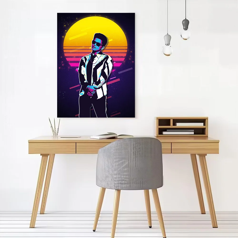Bruno Mars Retro Art Canvas Poster Wall Art Customizable High Quality Printed Picture for Decor Living Room Decorating Interior