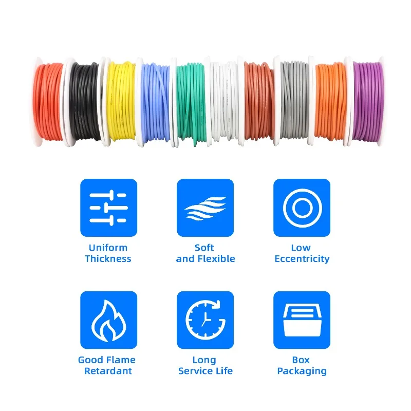 Silicone Wire Mix 5 Colors Boxed Kit 30/28/26/24/22/20/18/16AWG Heat Resistant Flexible Stranded Electrical Tinned Copper Cable