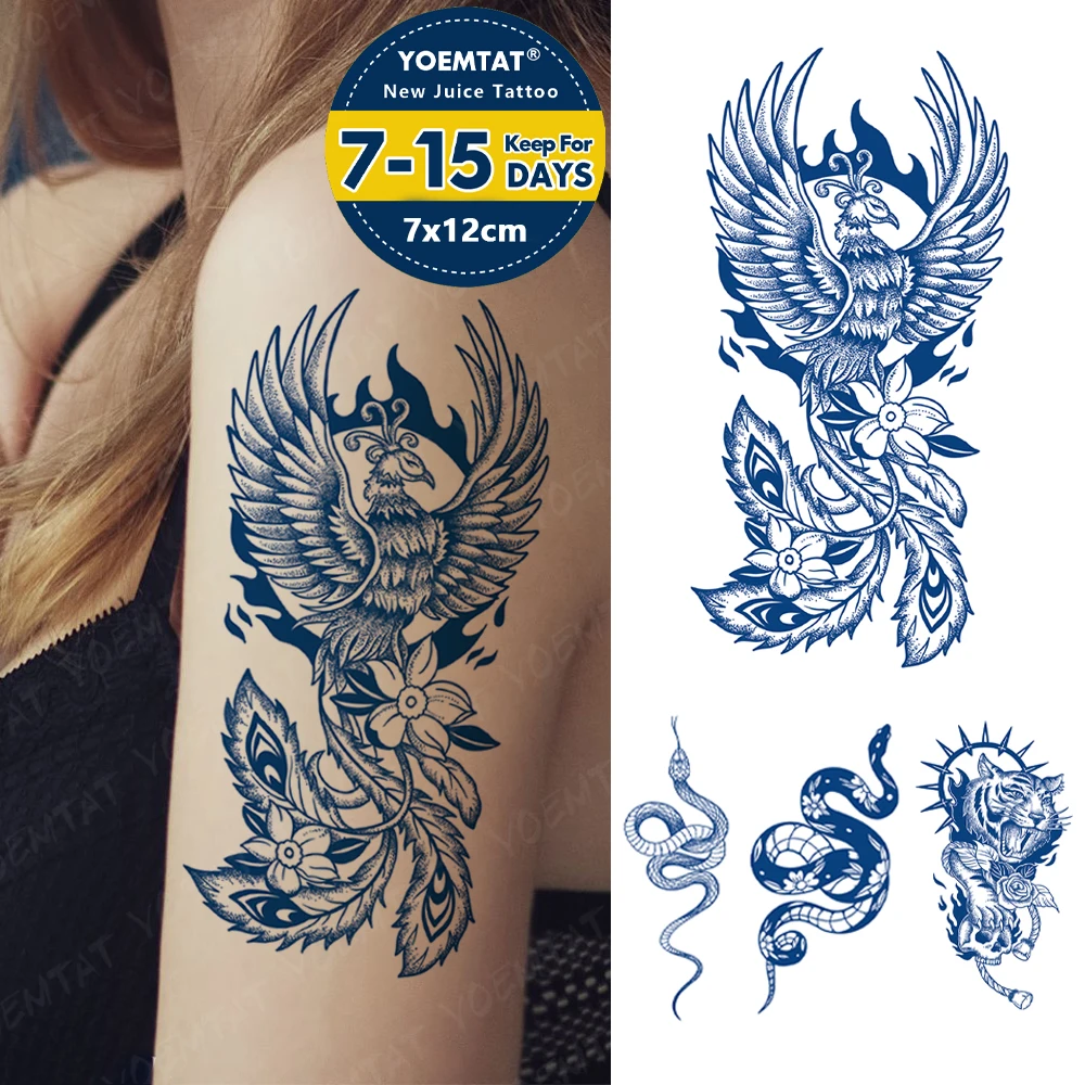 Flame Phoenix Juice Ink Lasting Waterproof Temporary Tattoo Sticker Flower Genipin Herbal Fake Tatoo Body Art Men Women Arm Hand