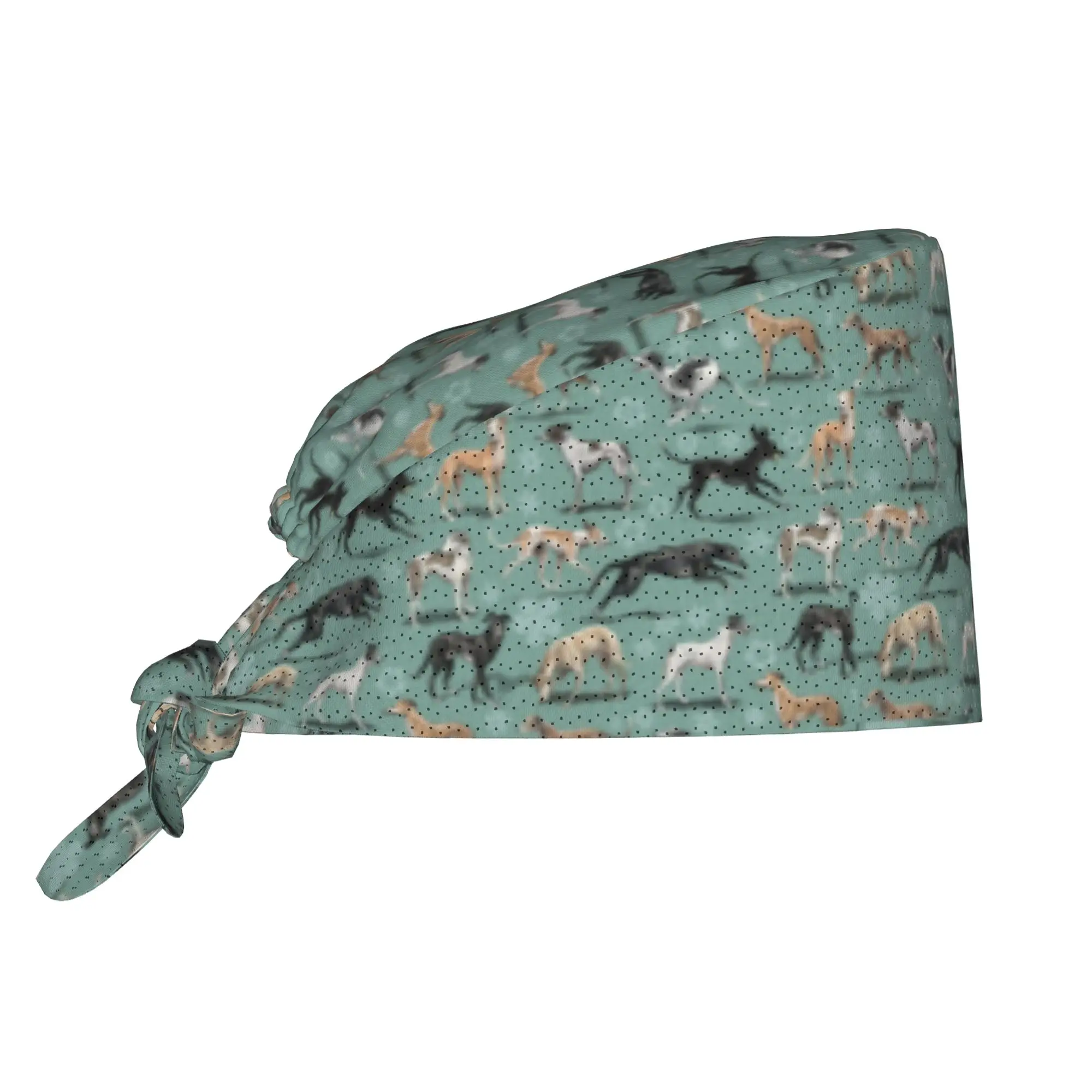 Custom Greyhound Dog Breathable Surgical Scrub Hat Nursing Hair Hats Whippet Sighthound Work Scrubs Hat for Hospital Pharmacy