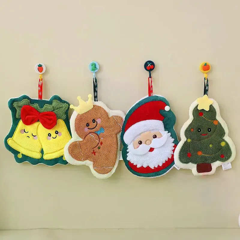 1PC Coral Fleece Christmas Santa Claus Hand Towels Water Absorption Quick-drying Hand Towel Christmas Tree Bell Kitchen Bathroom