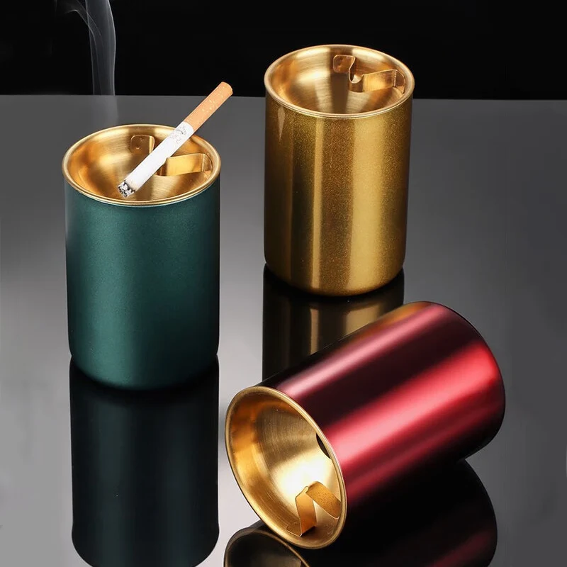 

Ashtray Stainless Steel Ashtray With Lid Round Windproof Stainless Steel Smokeless Cigar Ashtray Patio Indoor 1PC