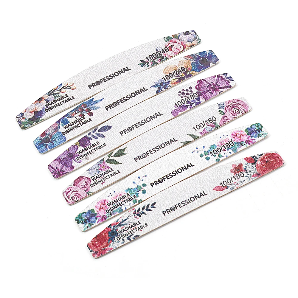 10/20pcs Mix Flower Colorful Wooden Nail File 100/180/240 Grit Gel Polishing Manicure Washable Durable Sharpening Nails Tools