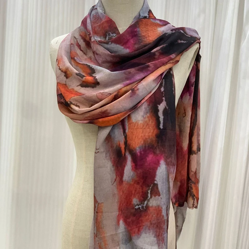 

Новый акварельный атласный шарф-хиджаб с цветочным принтом, дышащий мягкий длинный модный шарф, платок с принтом пейсли, мусульманский хиджаб, шаль