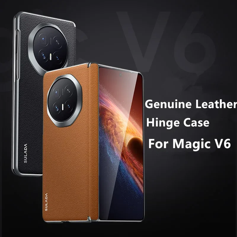 Oryginalna skórzana obudowa Sulada z prawdziwej skóry bydlęcej z obsługą MagSafe do Honor Magic V6, magnetyczna bezprzewodowa osłona osi zawiasu, pancerna tylna obudowa.