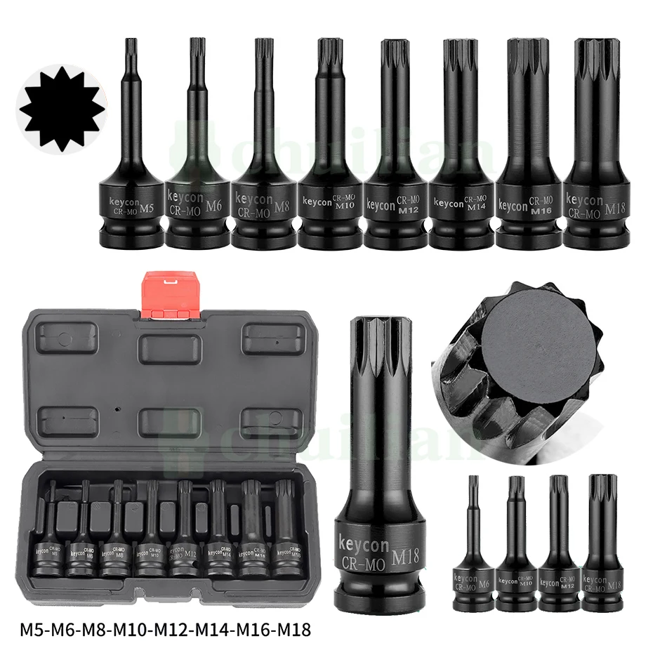 

Torx Bit Socket 1/2" Drive Star Bit 12 Point MM Spline M5 M6 M8 M10 M12 M14 M16 M18 Chrome Vanadium Screwdriver Bits Too