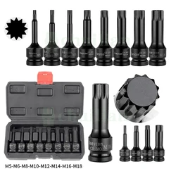 Torx 비트 소켓 1/2 인치 드라이브 스타 비트, 12 포인트 MM 스플라인 M5 M6 M8 M10 M12 M14 M16 M18 크롬 바나듐 스크루드라이버 비트