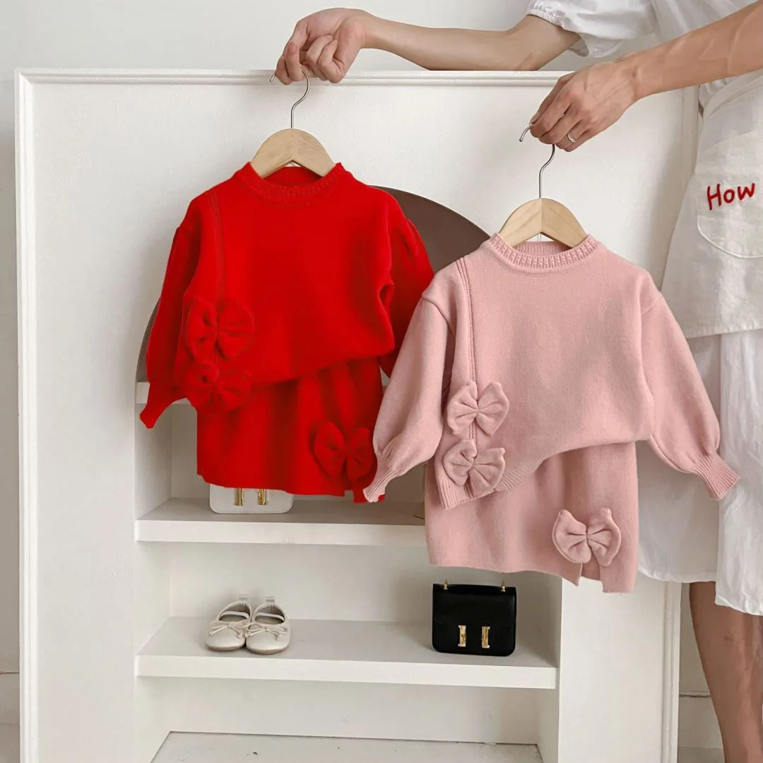 

Korean Style Children Clothing Autumn New Girls Clothing 2-piece Long sleeved Sweater Set2-6 Year Old Baby Pullover Knitwear Lon