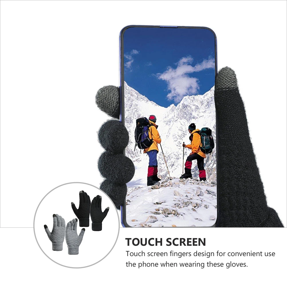 

2Pairs Thermal Knitted Gloves with Touch Screen Fingers for Women Men Winter Warmth Full Protection Comfortable Jacquard Pattern