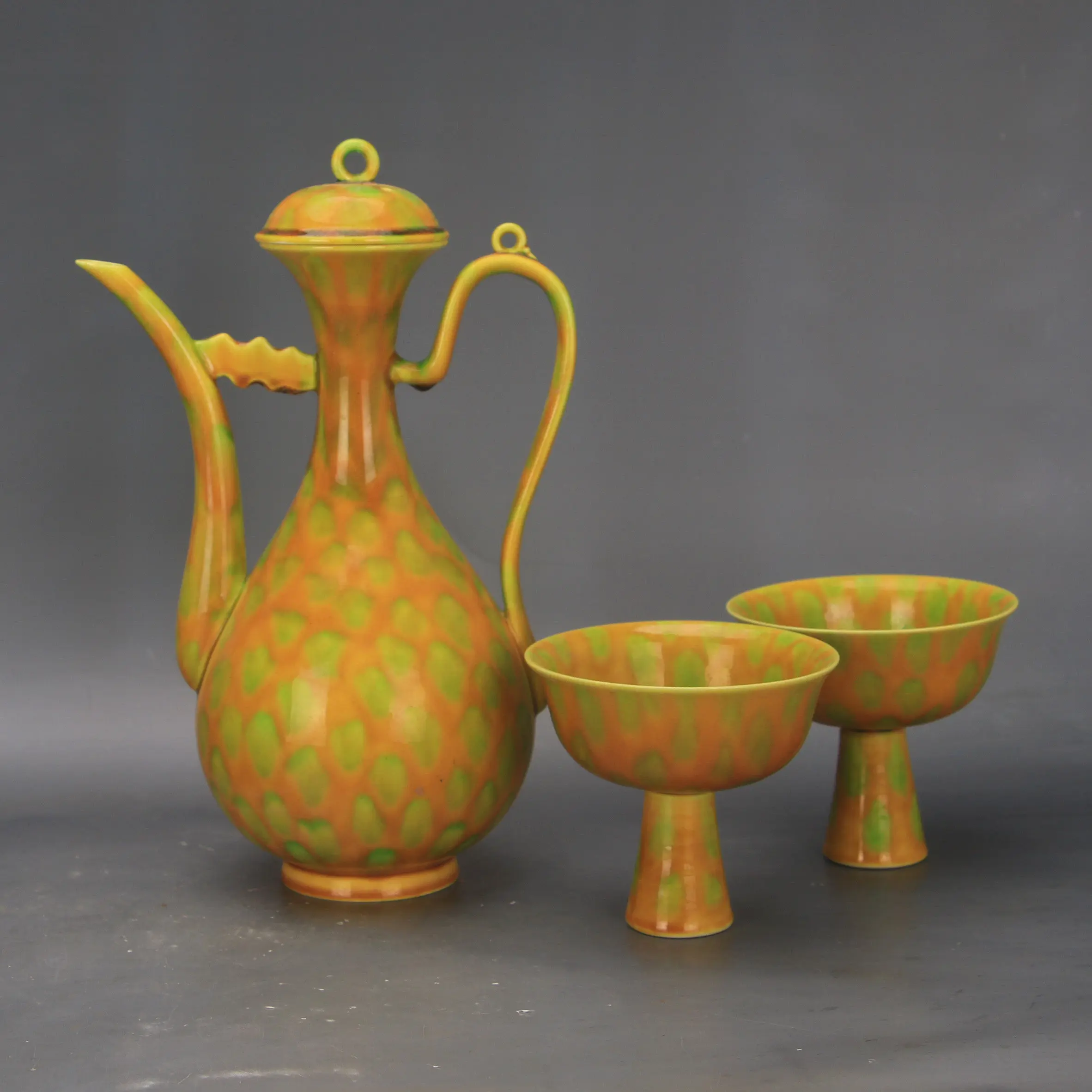 Yellow Glaze Teapot and Two Cups Ming Hongzhi Style Star Pattern Replica Porcelain Vintage Home Decor