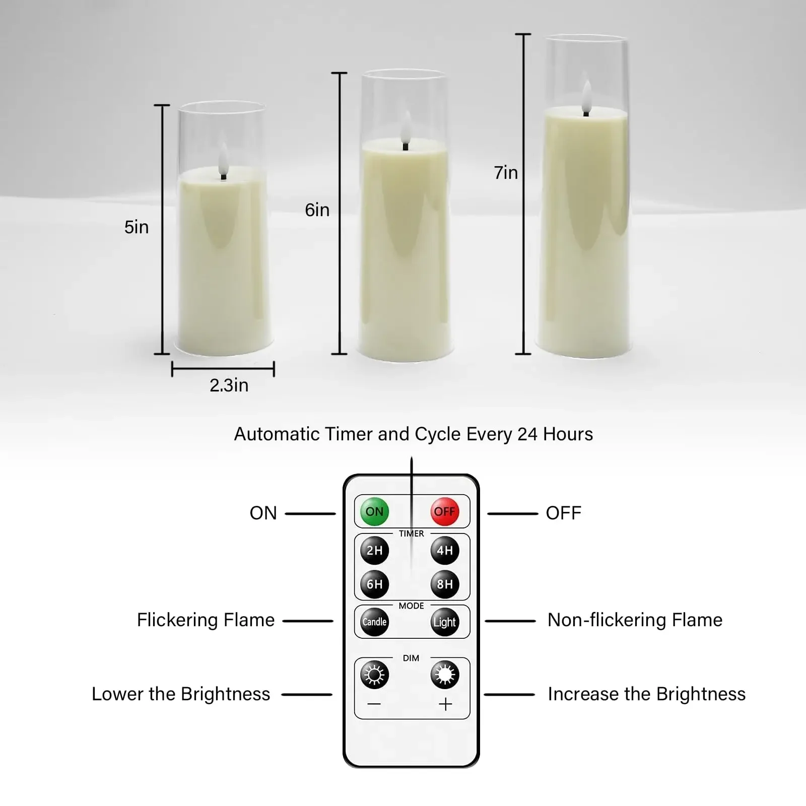 3Pcs White Flameless Candles Light Battery Operated Acrylic LED Candle with Remote Festival Romantic Wedding Party Home Decor