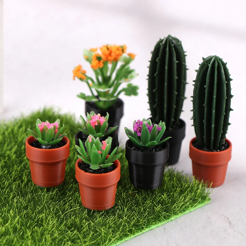 5Pcs 1:12 Dollhouse Simulation Plant Potted Model Dollhouse Miniature Garden Home Ornaments Micro Scene Decoration Toys