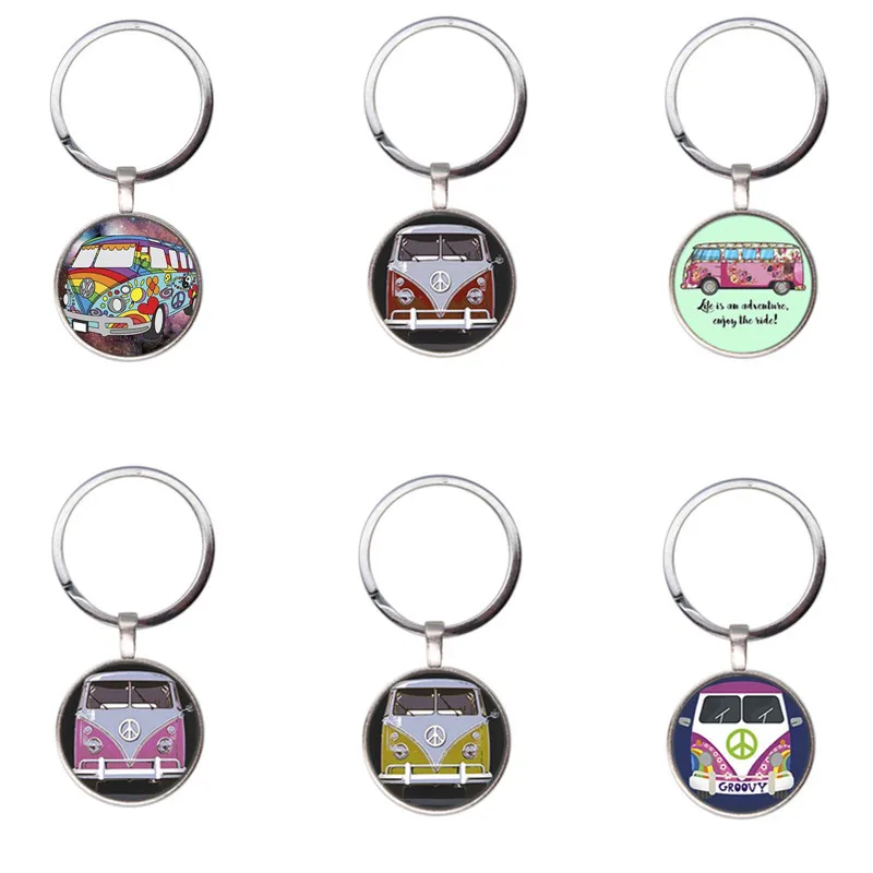 Fashion Jewelry Dome Glass Alloy Keychain Anti War Peace Camper  Unique Classic Gift