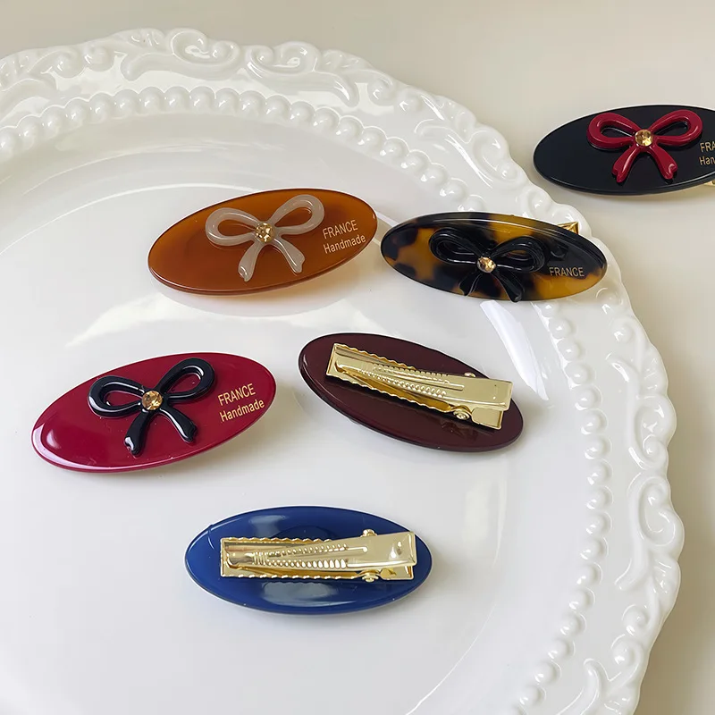 1PC 水ダイヤモンドちょう結びヘアクリップオーバルカモノハシ前髪サイド破片クリップ女性ガールズスタイリングヘアアクセサリー