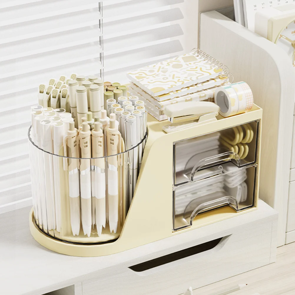 Drawer Organizer Bins Rotating Pen Holder Storage Box Office Desk Student Utensil