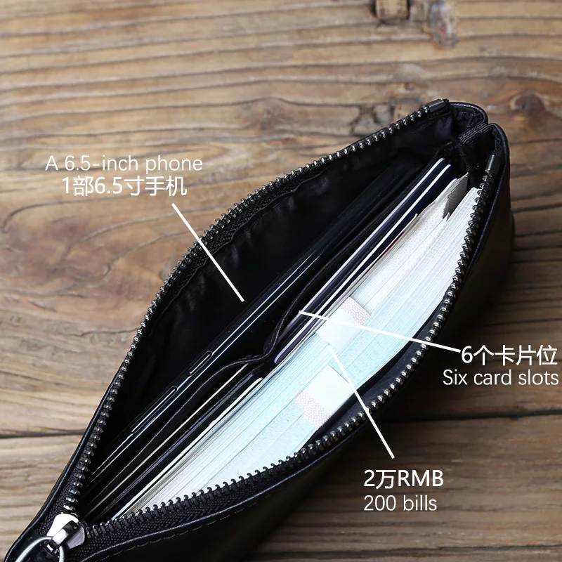 NZPJ Echtem Leder männer Kupplung Top Schicht Rindsleder Lange Zipper Brieftasche Aus Weichem Leder frauen Brieftasche Große Kapazität Dünne telefon Tasche – Detail 11