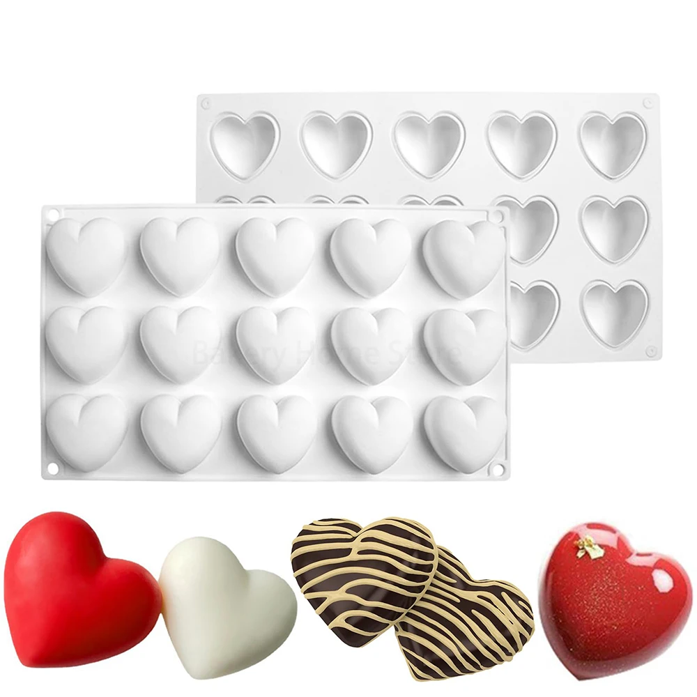 

15-Cavity Heart Valentine's Day Mousse Cake Mold French Dessert Silicone Mould Chocolate Jelly Candy Molds Kitchen Baking Tools