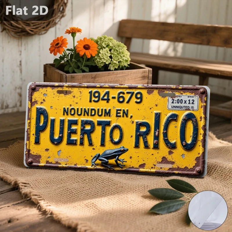 CIFBUY Vintage Puerto Rico Frosch Aluminium-Wandkunst, 30,5 x 14,9 cm, wasserdicht, langlebig, rostfrei, Metallschild für Café, Garage, Retro-Deko