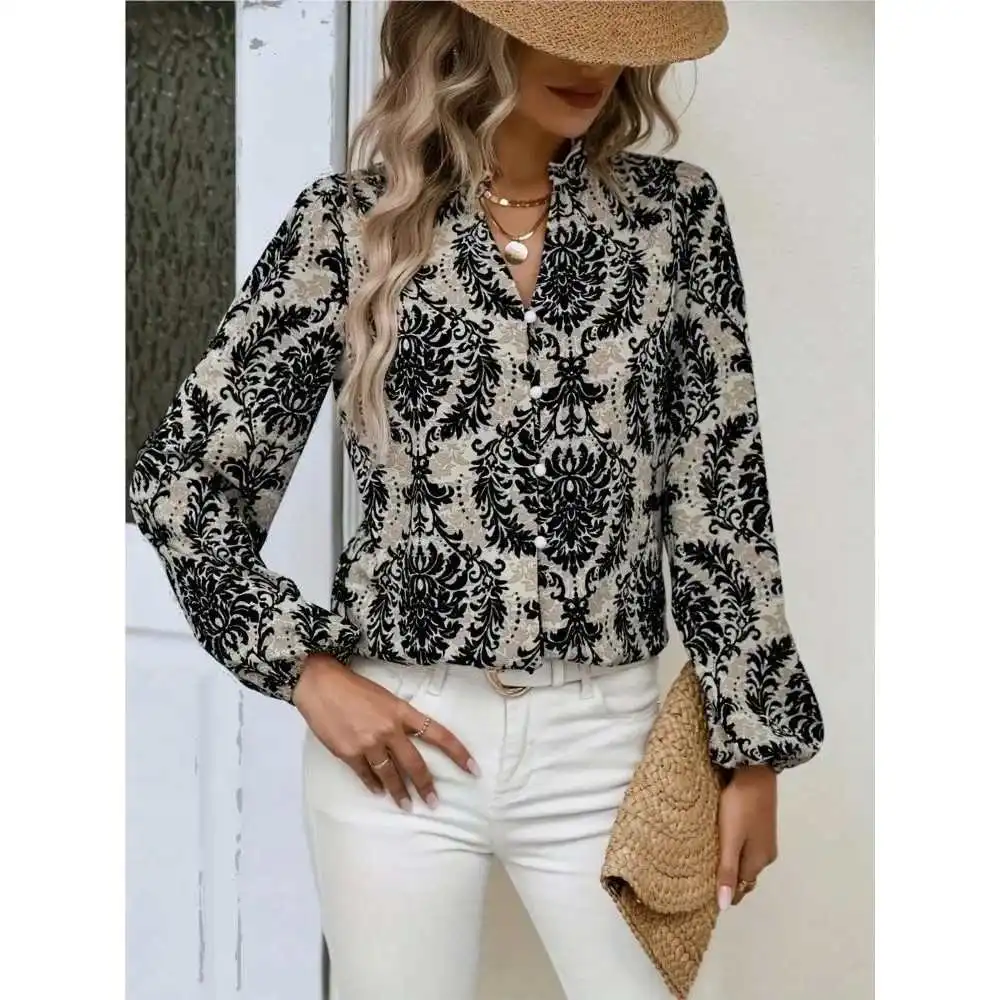 Casual Loose Long Sve Printed irt Street Sle Loose Fit Cotton  Knot Spring Faion Women's Premium irt