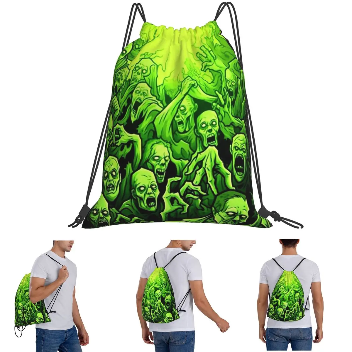 Ghost Skull Print Luminous Horror Night Halloween Backpacks Casual Portable Drawstring Bundle Pocket Sports Bag Book Bags Travel