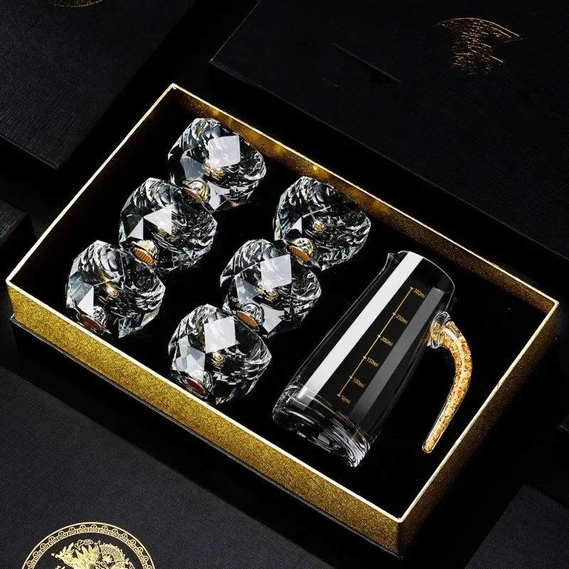 7 Pcs Turquoise Asterism Shot Glasses Set Gift Box Japanese EDO Crystal Wine Drink Glass Set Vodka Liquor Alcohol Shot Cups Set