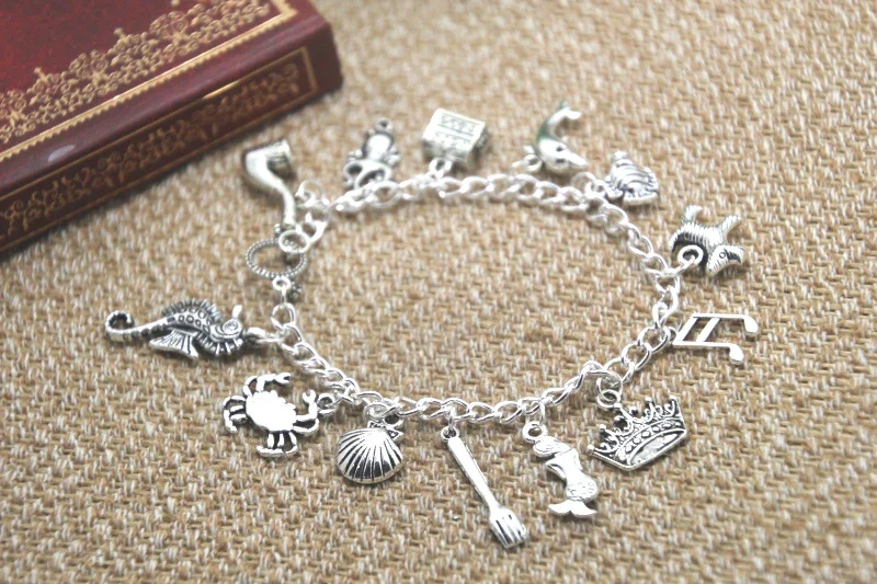 

12pcs Little Mermaid Inspired Bracelet Seahorse Crab Fish Dolphin