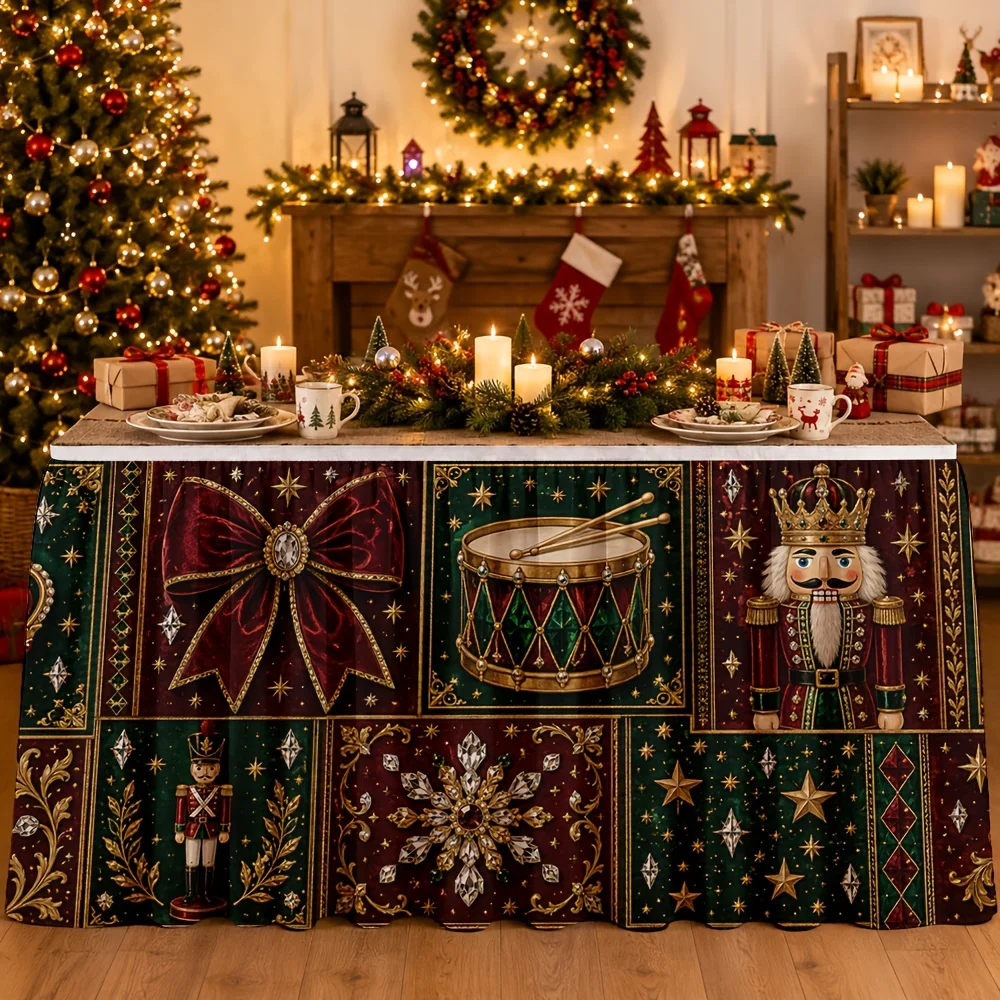 One table skirt, decorated with crown, butterfly knot, shell nut, blooming fruit, phoenix feather, stars and snowflakes.