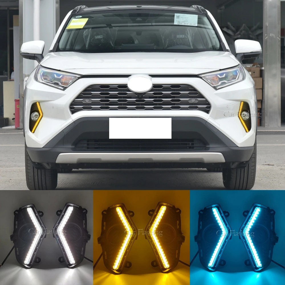 LED DRL Fog Light For Toyota RAV4 2019 2020 2021 2022 Daytime running Light Fog Lamp Cover Grille Frame turn signal Angel eyes