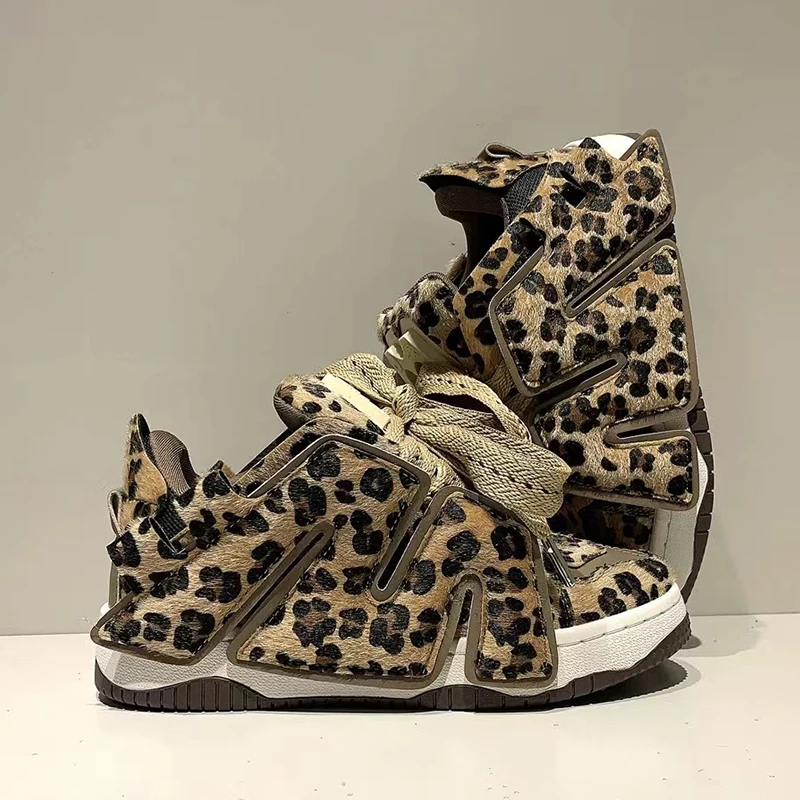 2024 Winter New Genuine leather leopard Women’s shoes Original luxury Fur Female Sneakers Fashion Comfort Walking shoes Travel