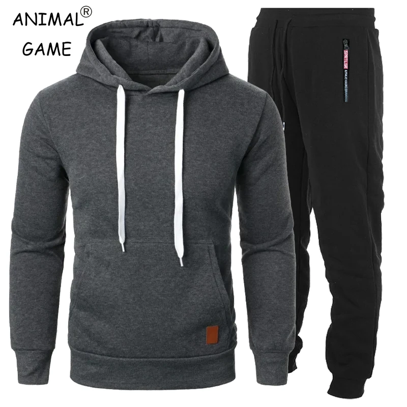 

Autumn Mens 2 Pieces Hooded Drawstring Sweatshirts Long Sleeve Shirts Streetwear Outerwear Workout Sports Set Sportswear