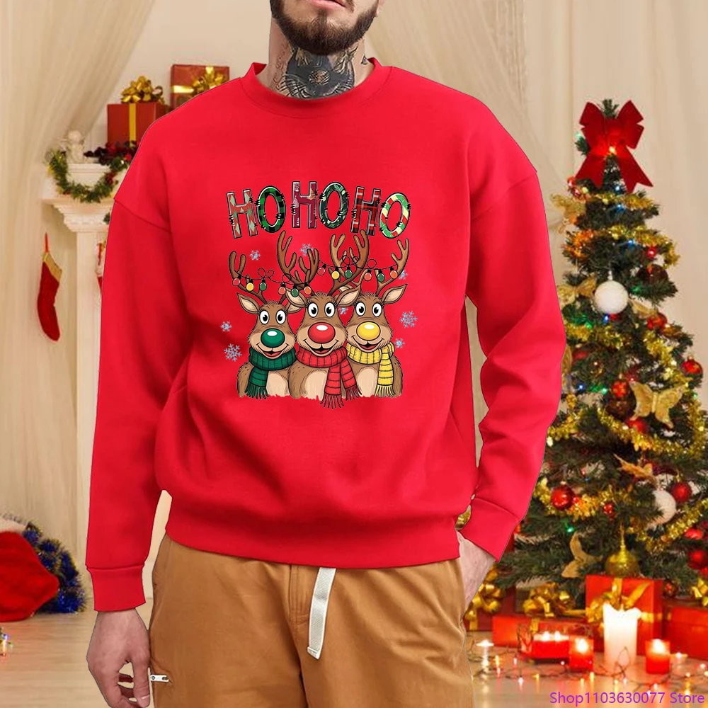 لطيف عيد الميلاد الرنة طباعة البلوز الرجال طويلة الأكمام عارضة Crewneck السترة