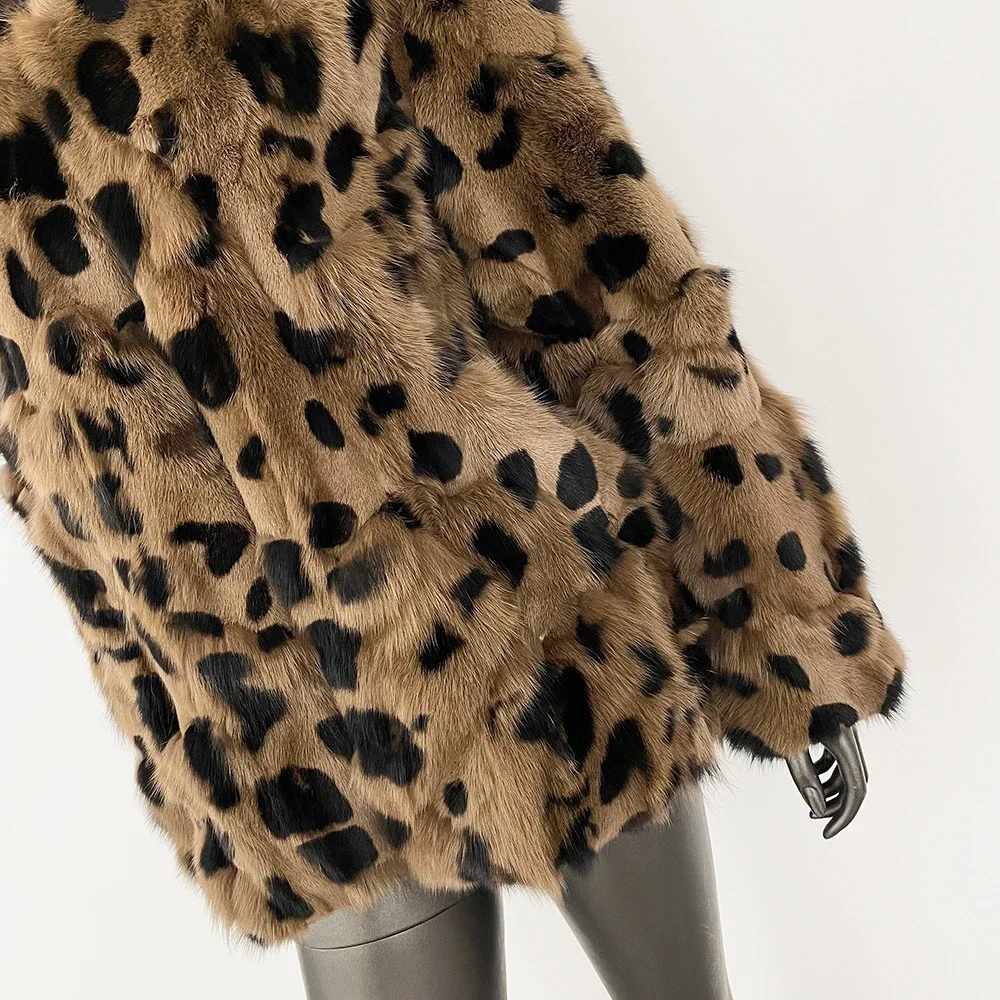 Women Luxurious One-piece Genuine Fur Leopard Print Coat Customized Natural Fox Fur Jacket Winter Real Fur Coat Autumn Fashion