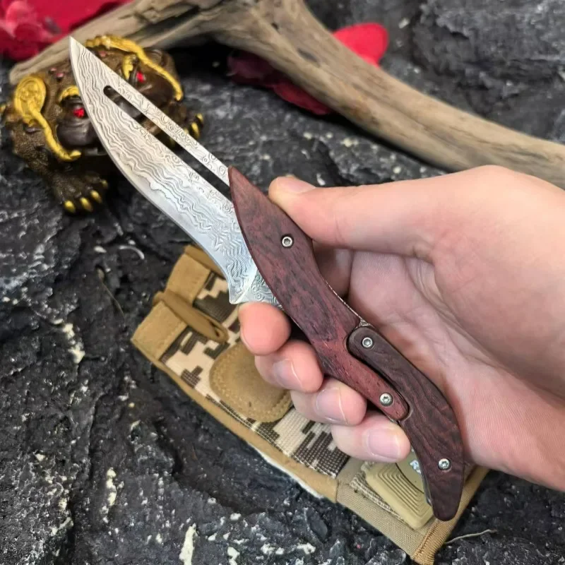 

Складной карманный нож из дамасской стали, приключение на открытом воздухе, самооборона, охота, рыбалка, портативный EDC, инструмент для защиты личной безопасности