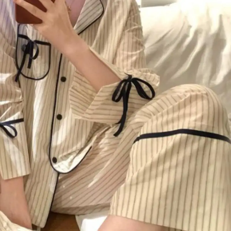Fashionable and Fresh Women's Long Sleeved Long Pants Pajamas Spring New Cute and Sweet Girl Set Comfortable Student Home Clothe 6