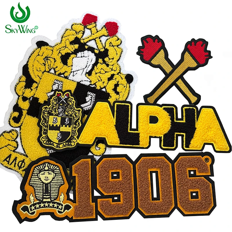 Chenille Old Gold Greek Number 1906 Alpha Phi Alpha Fraternity Towel Embroidery Hot Press Iron Patch for Man's Jackets Hoodies