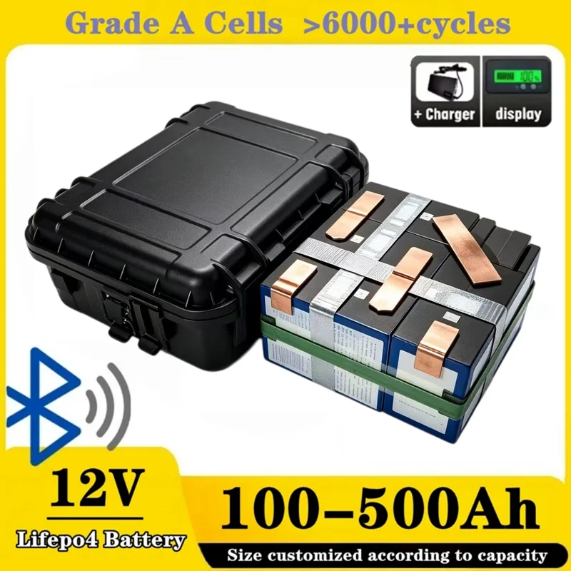 Battery lifepo4 12V 200Ah 100AH 150AH 300Ah 600Ah  400AH 500Ah Bluetooth BMS Power Supply for Inverter Fishing Boat