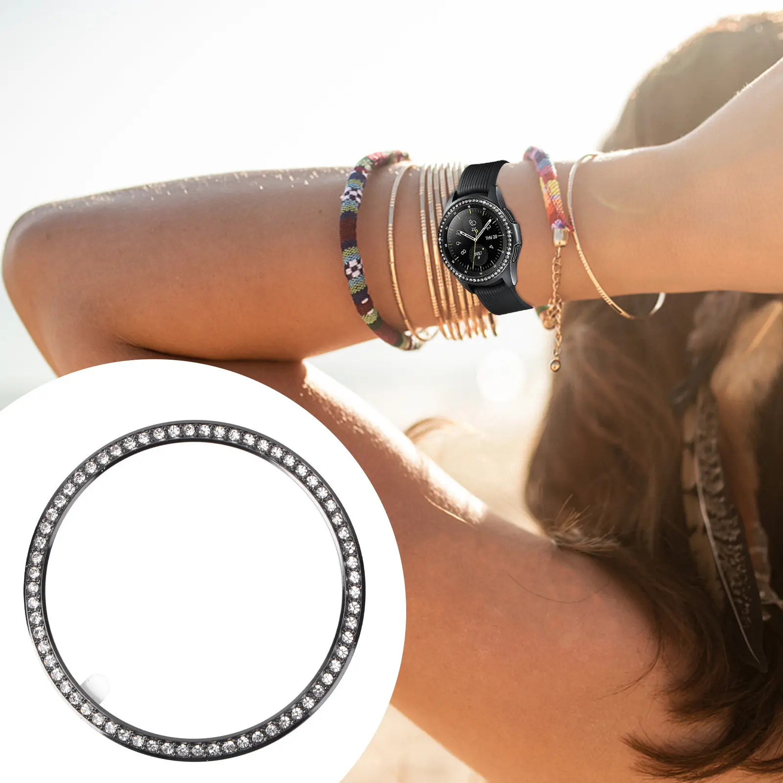 Capa Protetora de Liga com Aro Cravejado de Diamantes 42mm Antirriscos e Antichoque para Smartwatch, Upgrade de Moda