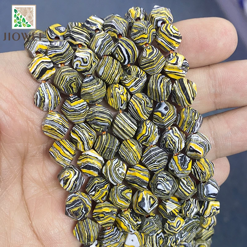 

6/8/10MM Faceted Yellow Stripe Malachite Stone Loose Beads Handmade by hand DIY Bracelet for Jewelry Making Earrings 15" Strand