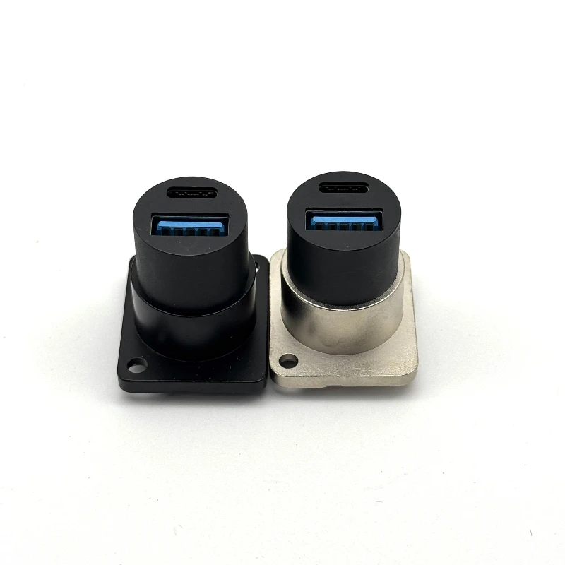 Dual USB Type-A Female Socket D-Type Module Expansion Installation with Fixed Type-C Panel, Solderless Through Socket Connector.