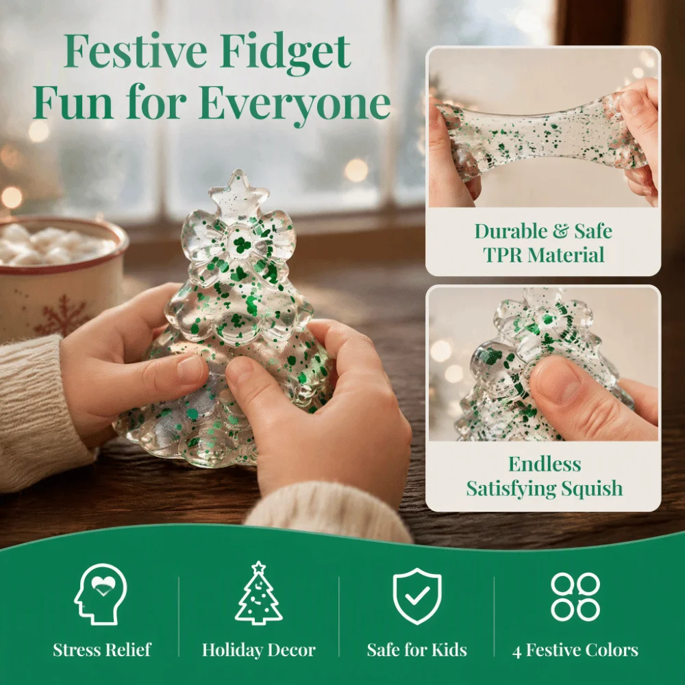 Colorful Christmas Tree Squishy Toy Glitte Paper Box Packaging Stress Relief Fidget Toy Adorable Design Transparent
