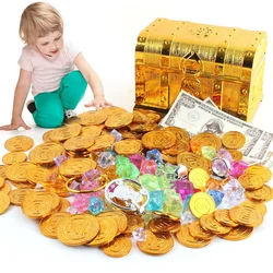 Children Treasure Hunt Game Toy Pirate Treasure Box Gold Coins Gems Outdoor Sports Summer Diving Party Parent-child Interaction