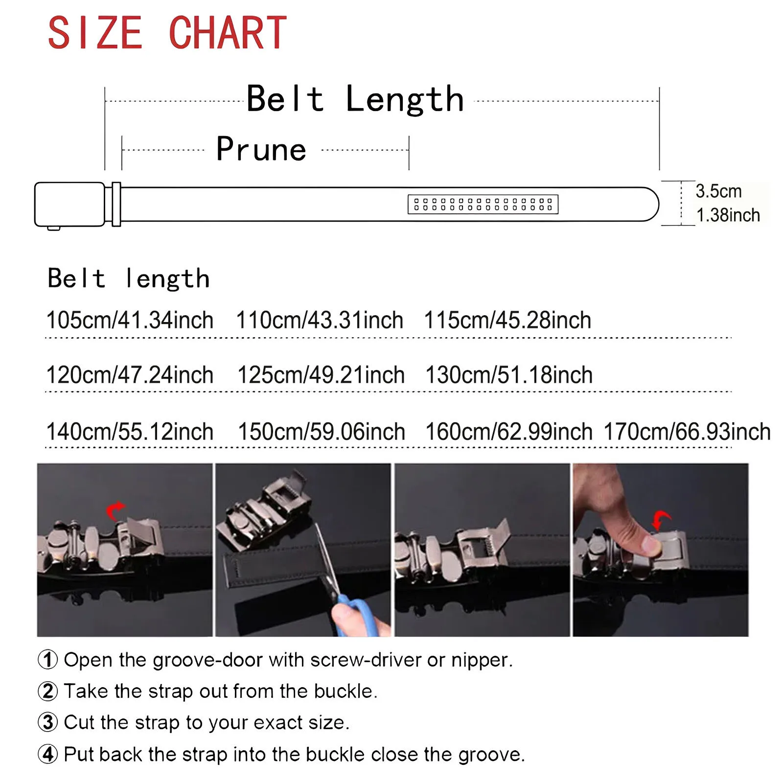 حزام كبير الحجم بإبزيم تلقائي طويل جدًا للرجال الكبار الطويل، 130 140 150 160 170 180 سم حزام أعمال جلدي مع مشبك معدني