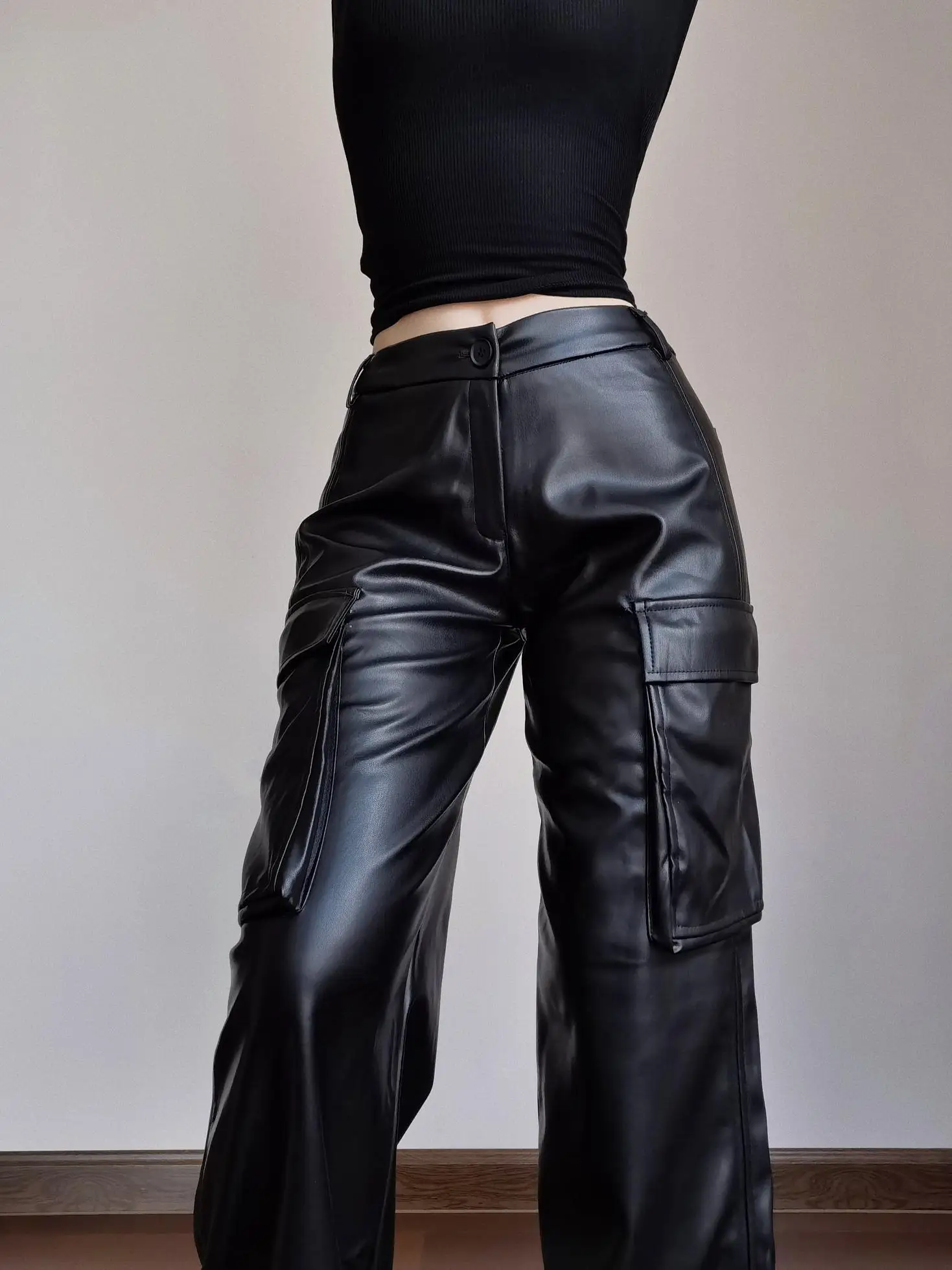 

Bla Широкие брюки из искусственной кожи, женские повседневные брюки прямого кроя для похудения с низкой талией, высокое качество, весна-осень, новый Sle