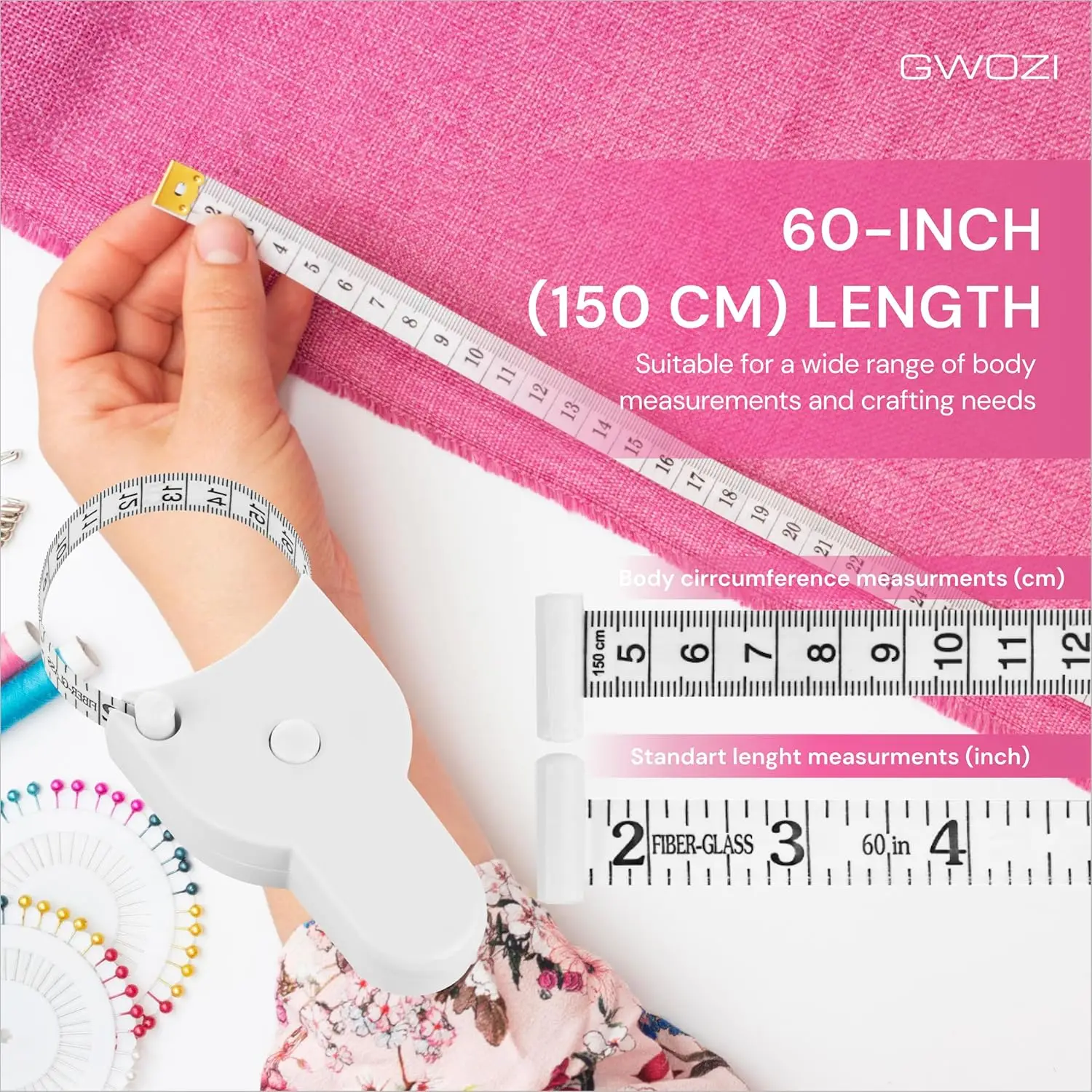 1 قطعة مزدوجة الجانبين التلقائي تلسكوبي أشرطة القياس مرنة الجسم شريط القياس الذاتي تشديد لينة قياس حاكم للياقة البدنية #2