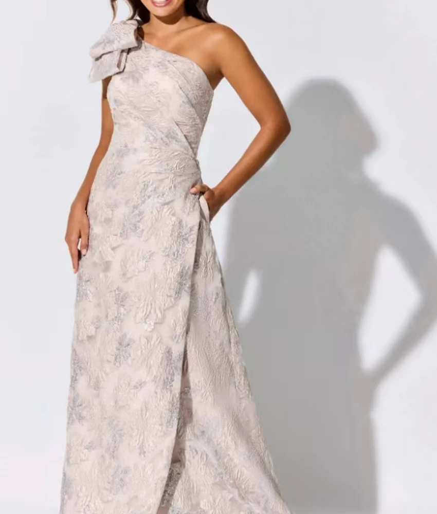 

Customized Graceful Jersey 3D Bow Flowers Buttons One Shoulder Evening Dress Temperament Sleeveless فساتين سهرات