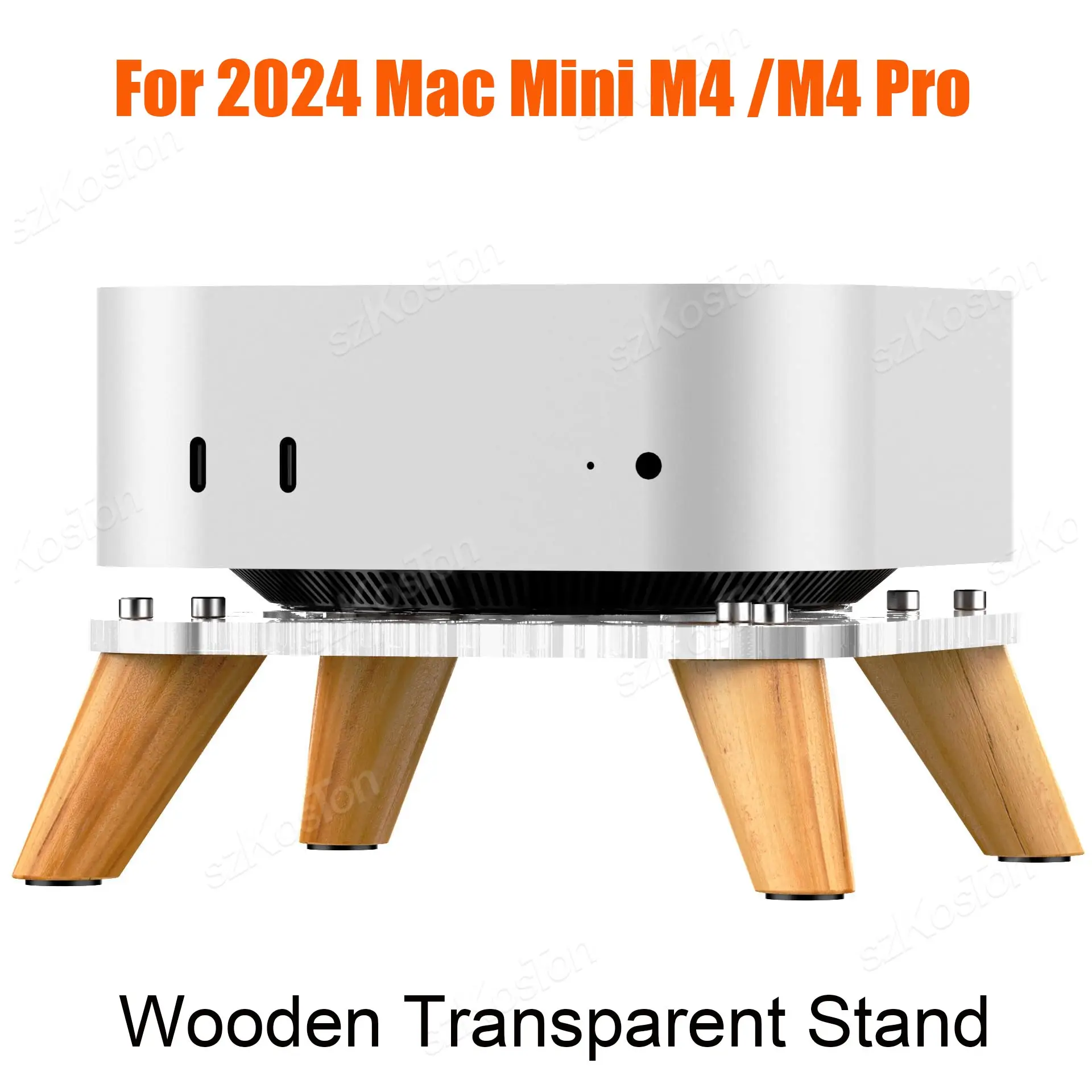 For 2024 Mac Mini M4 Desktop Computer Heat Dissipation Base Wooden Transparent Stand for Mac Mini M4 Pro PC Accessories