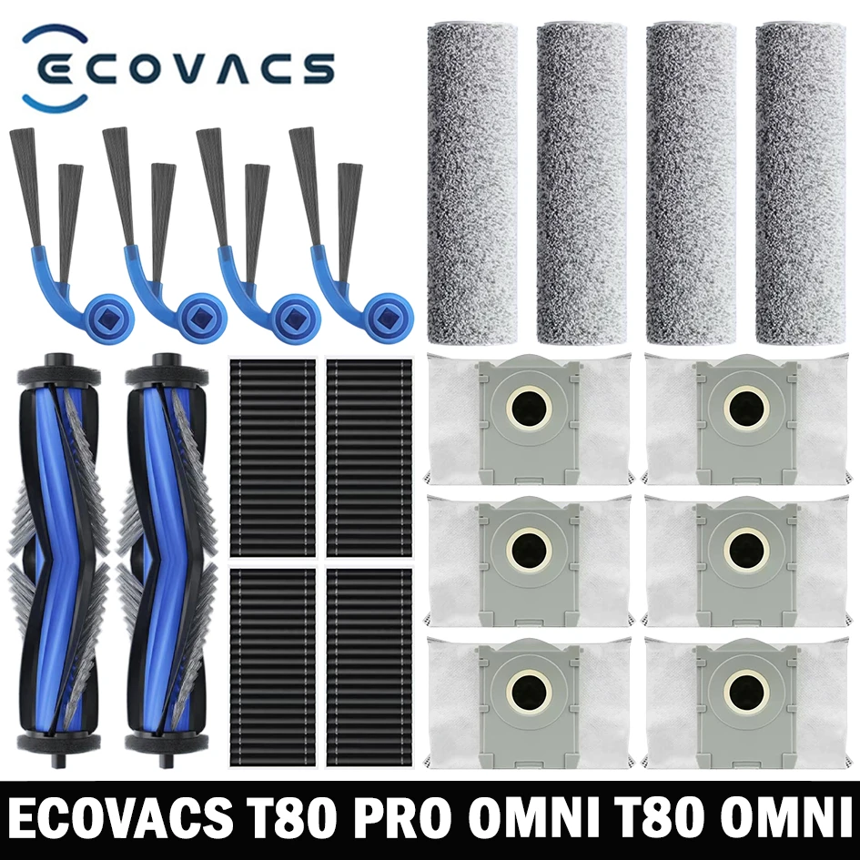ECOVACS T80 PRO OMNI / T80 OMNI Robot Aspirapolvere Pezzi di ricambio Spazzole laterali principali Panni per mocio Filtri HEPA Sacchetti per la polvere Accessori