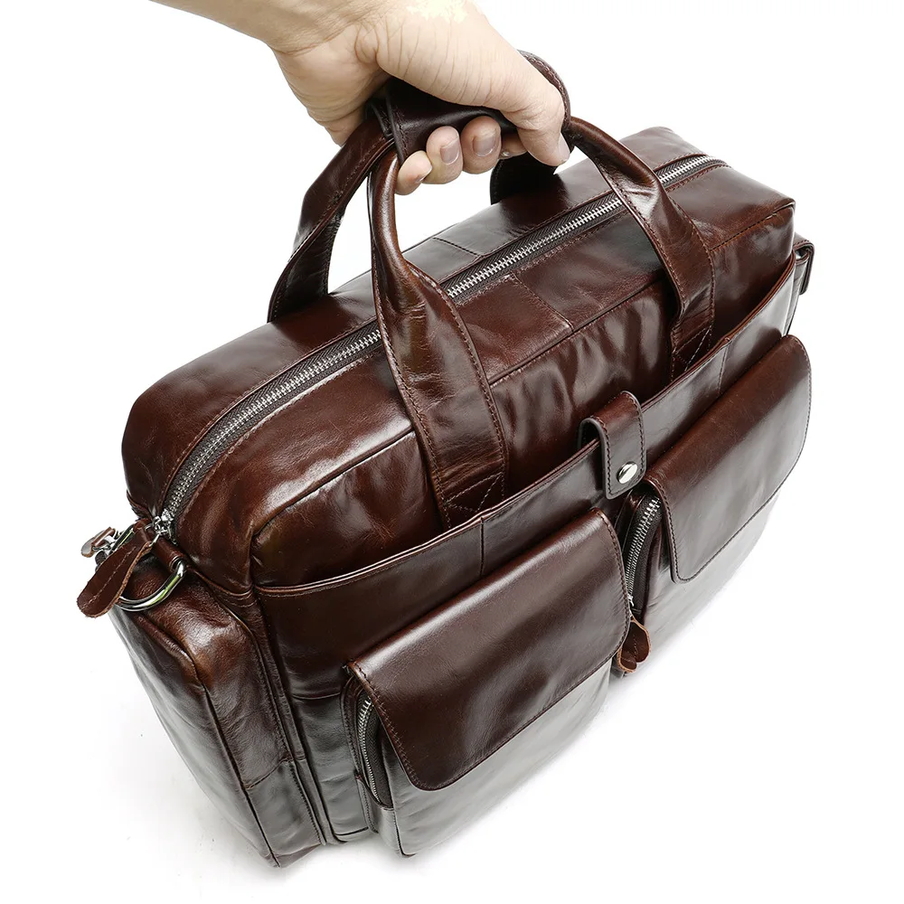 Borsa da lavoro da uomo in vera pelle di grande capacità, valigetta da viaggio, borsa a tracolla in pelle cerata resistente all'usura