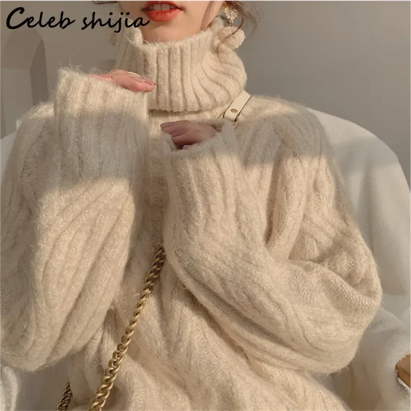 SHIJIA New Turtleneck Sweater Woman Blue Thicken Long Sleeve Knitting Jumper Korean Autumn Winter Warm Sweater Pullover Female